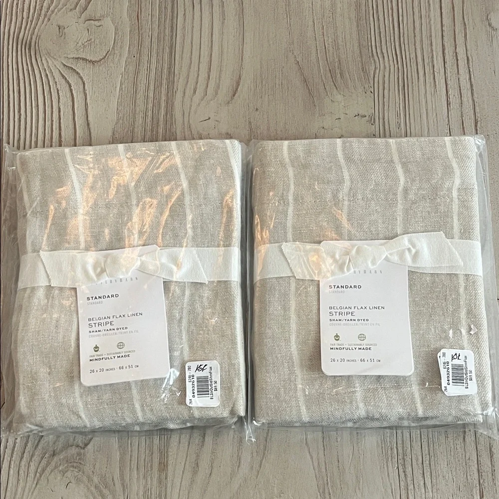 Pottery Barn Belgian Flax Linen Stripe standard sham 26 x 20 set of two NWT